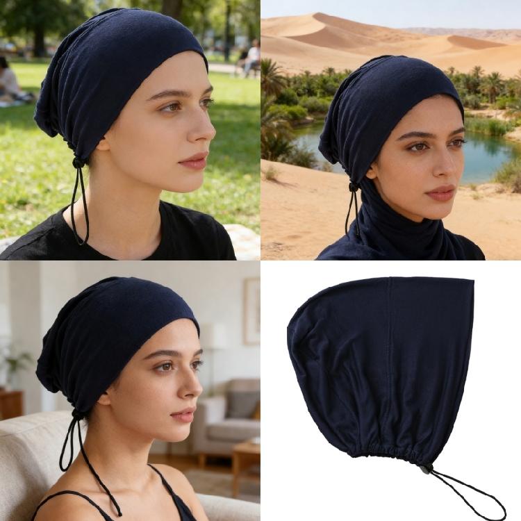 Commuters Friendly Turban Hat Adjustable Drawstring Head Cover Skull Hat for Women Mercerized Cotton Comfortable Headwrap