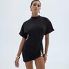 Y26DS051 European & American Women's Spring/Summer Casual Solid Color Ruched Dress with Metal Detail & Half High Collar