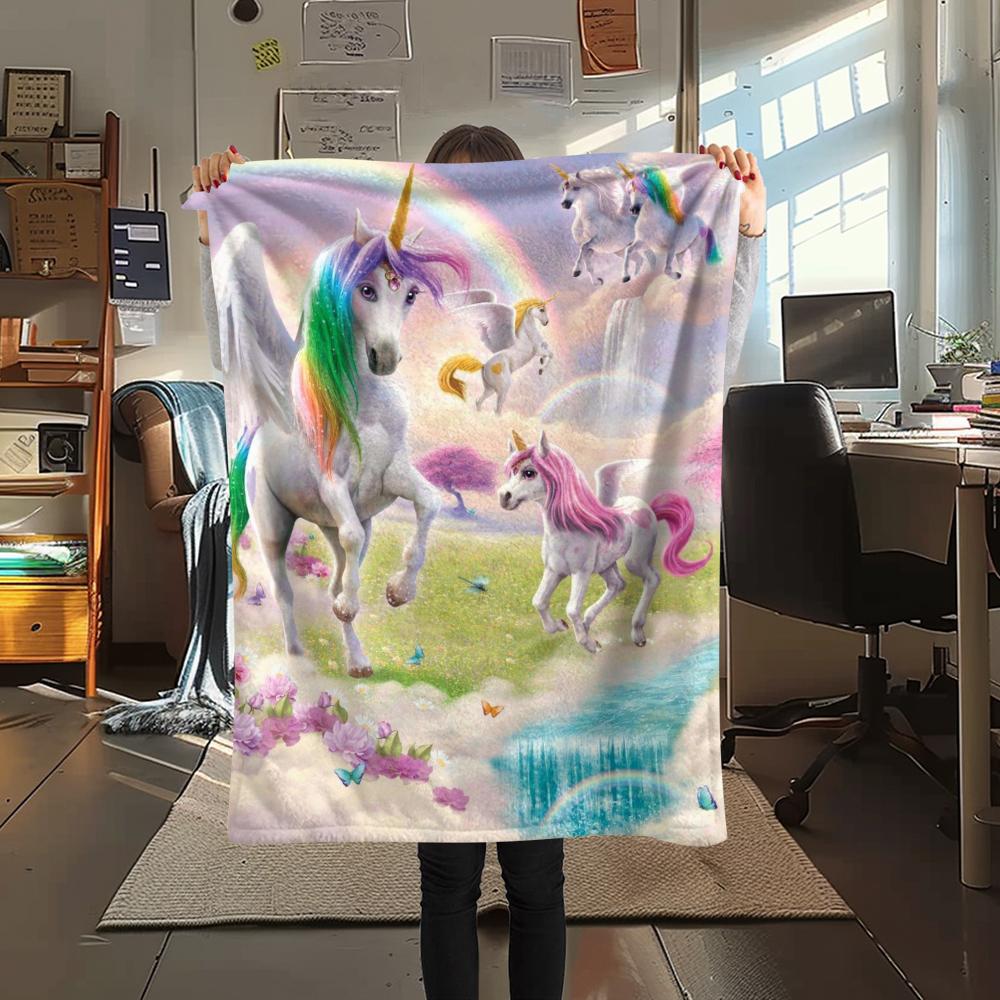 1Pc Beautiful Uni-horse Print Flannel Blanket, High Quality Comfortable for All Seasons, Home Decor, Warmth and Comfort, Perfect for Christmas Gifts
