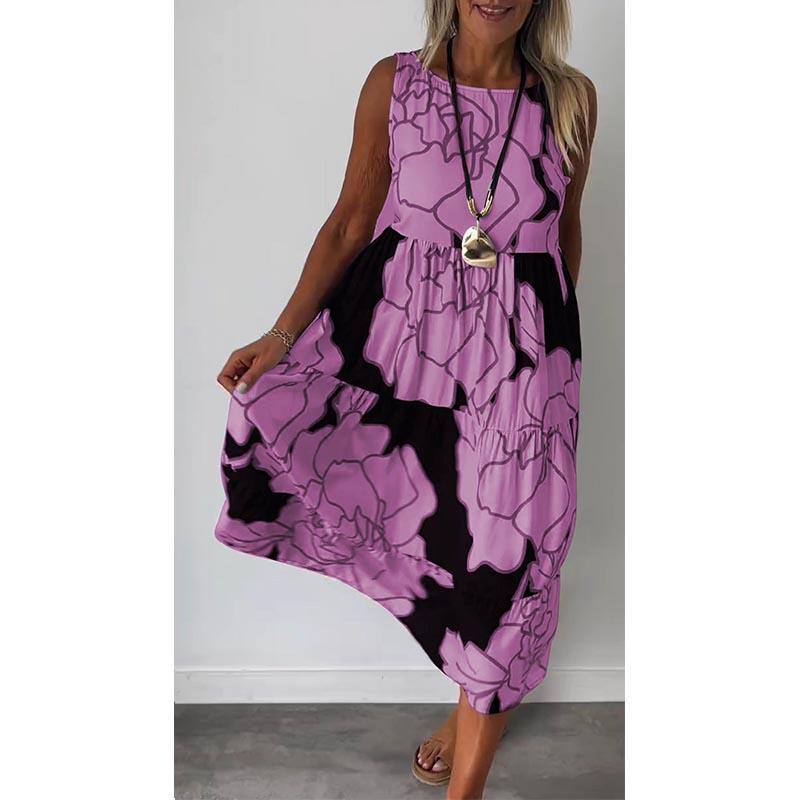 

Летние женские модные платья без рукавов с принтом и завязками 2XL розовый