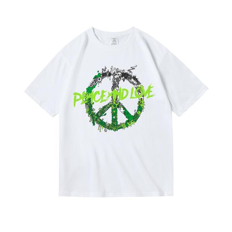 Americanstyle Ins and Peace and Love Logo Surrounding Shortsleeved Trendy Brand Loose Tshirts for Men and Women Summer Wear
