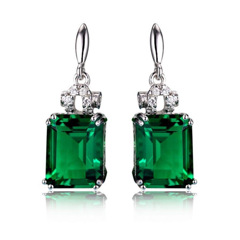 925 Silver Plated Emerald Green Earrings Colorful Gemstone Stud Earrings for Women Fashion Jewelry