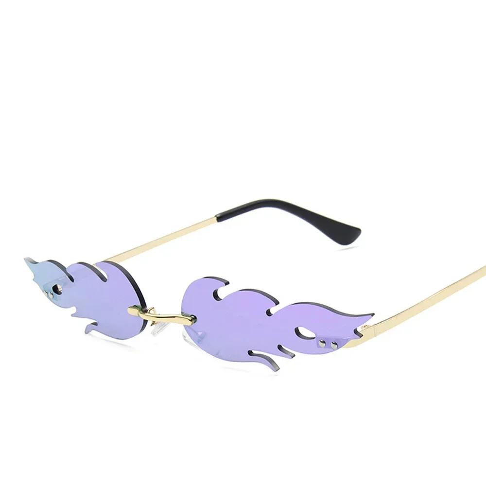 Luxury Fire Flame Sunglasses Women Vintage Rimless Wave Metal Shades UV400 Mirror Eyewear Fashion Sun Glasses