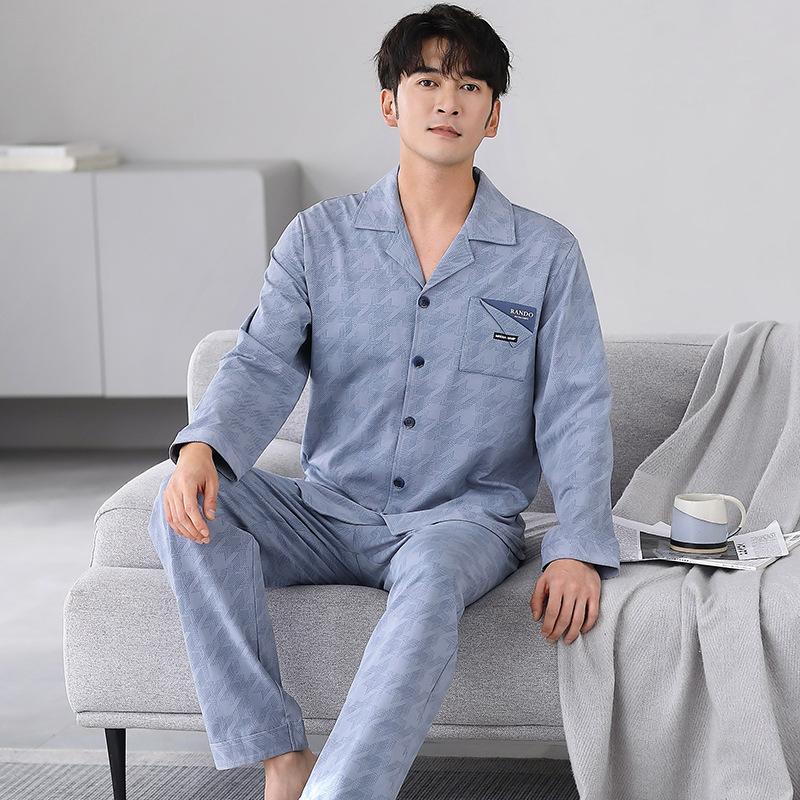 Pajamas Men'S Spring And Autumn Autumn Pure Cotton Long Sleeves Wear Loungewear Men'S Large Size Suit