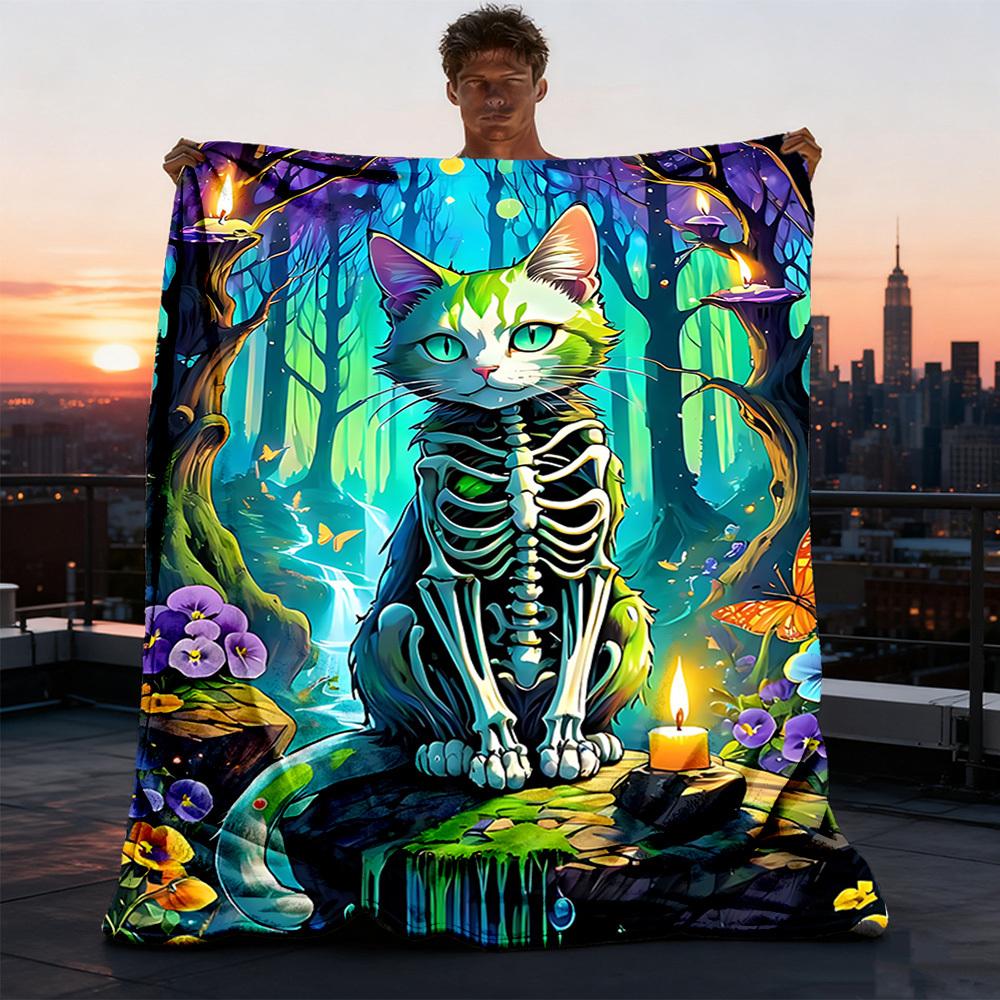1pc Fantasy Cat Artwork Print Outdoor Blanket, Lightweight Polyester,