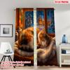 2pcs 2D Flat Printing Fashionable Christmas Curtains Cozy Cat Winter Cabin Digital Printed Polyester Drapes Party Decorations