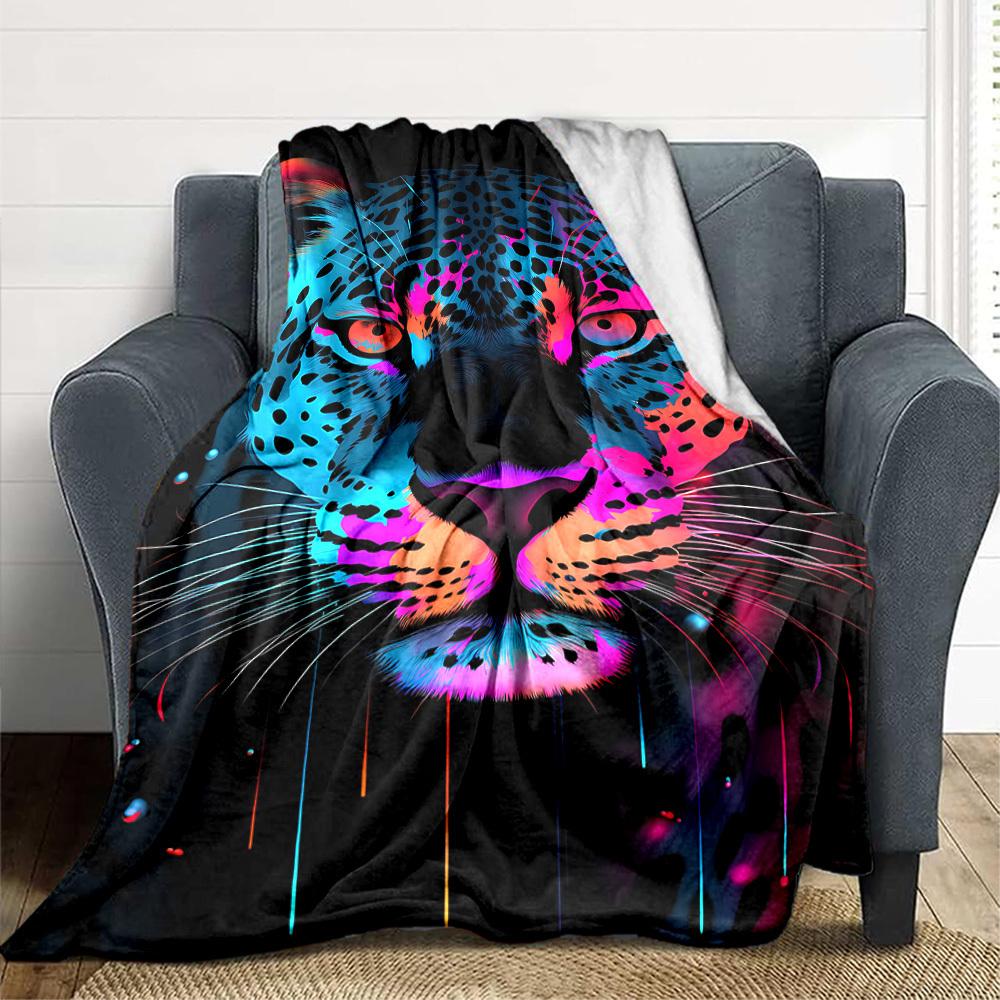 

1pc Neon Leopard Print Blanket Lightweight Flannel Blanket Throw Blanket For Sofa, Bed, Travel, Camping, Livingroom, Office yy251015154 75x90cm