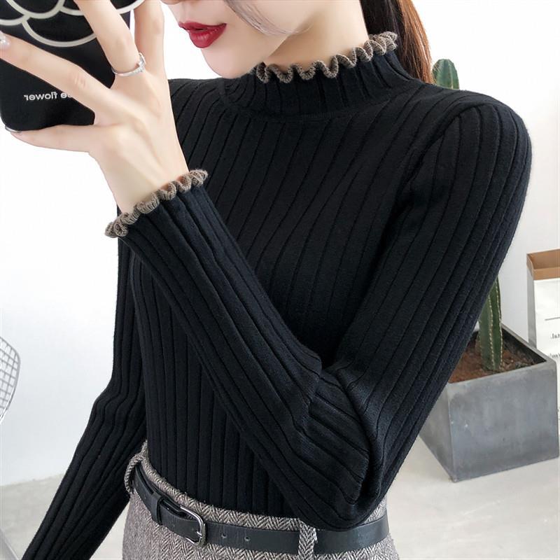 Half Turtleneck Sweater Knitted Base Blouse Women's Short Style Slim Fit