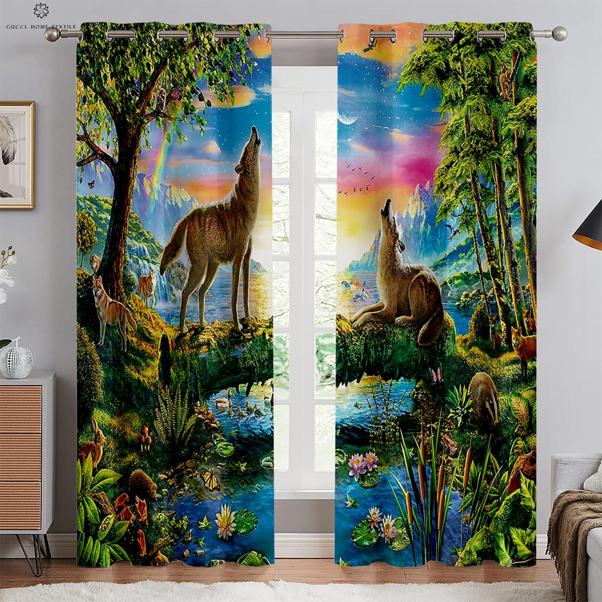 

Шторы с принтом волка, Декоративные шторы, Спальня, Гостиная, Кухня, Украшение дома, Можно на заказ, 2 шт. W50xH130(CM)x2PCS&Grommet Top