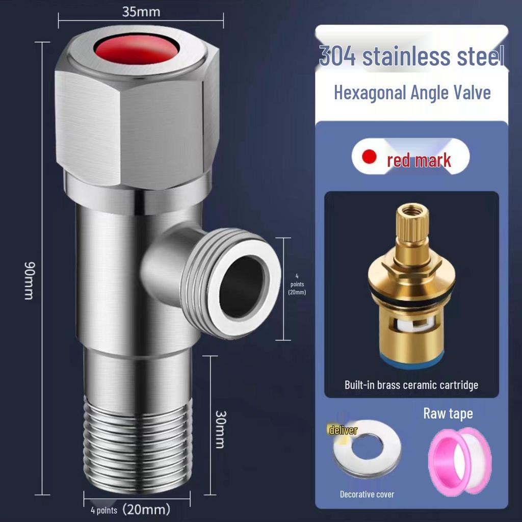 Universal 4-Point All-Copper Angle Valve for Hot/Cold Water, Stainless Steel Household Water Heater/Toilet Switch