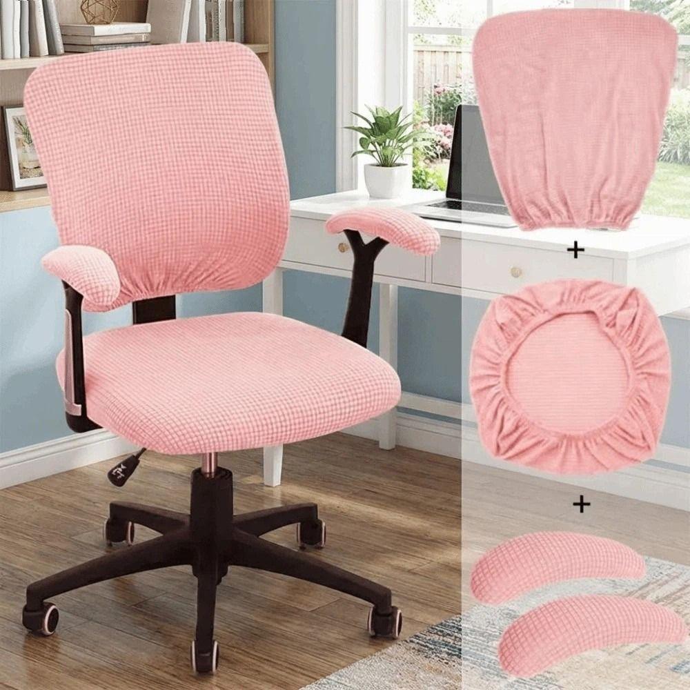 Solid Color Office Chair Covers Polyester Elastic Computer Split Seat Cover Stretchable Dustproof Chair Seat Slipcovers