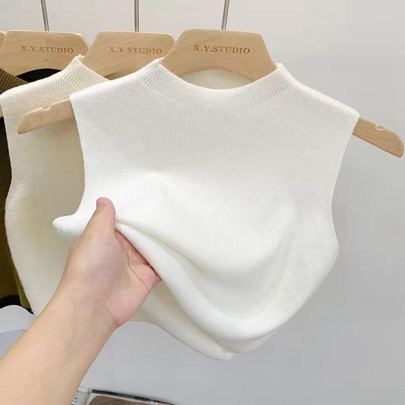 Camisola de punto holgada con cuello medio alto para mujer, sin mangas, de verano, para oficina, informal, 24108