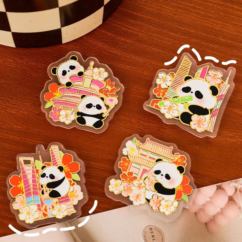 Cute Panda Fridge Magnet Cartoon Magnetic Fridge Decoration Acrylic Sheet Commemorative Small Gift