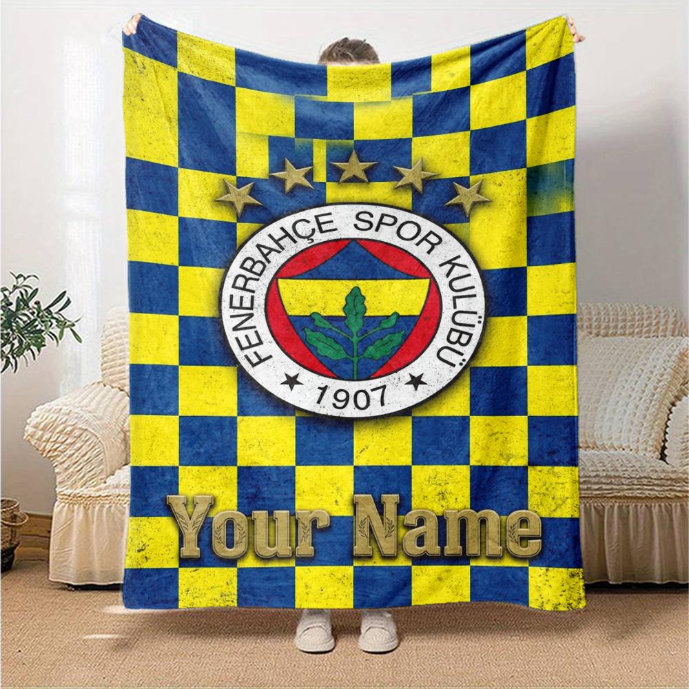 Name Custom Fenerbahce sk logo Print Flannel Blanket High Quality Warm Comfortable Cover for All Seasons Perfect for Gifts Home Decor