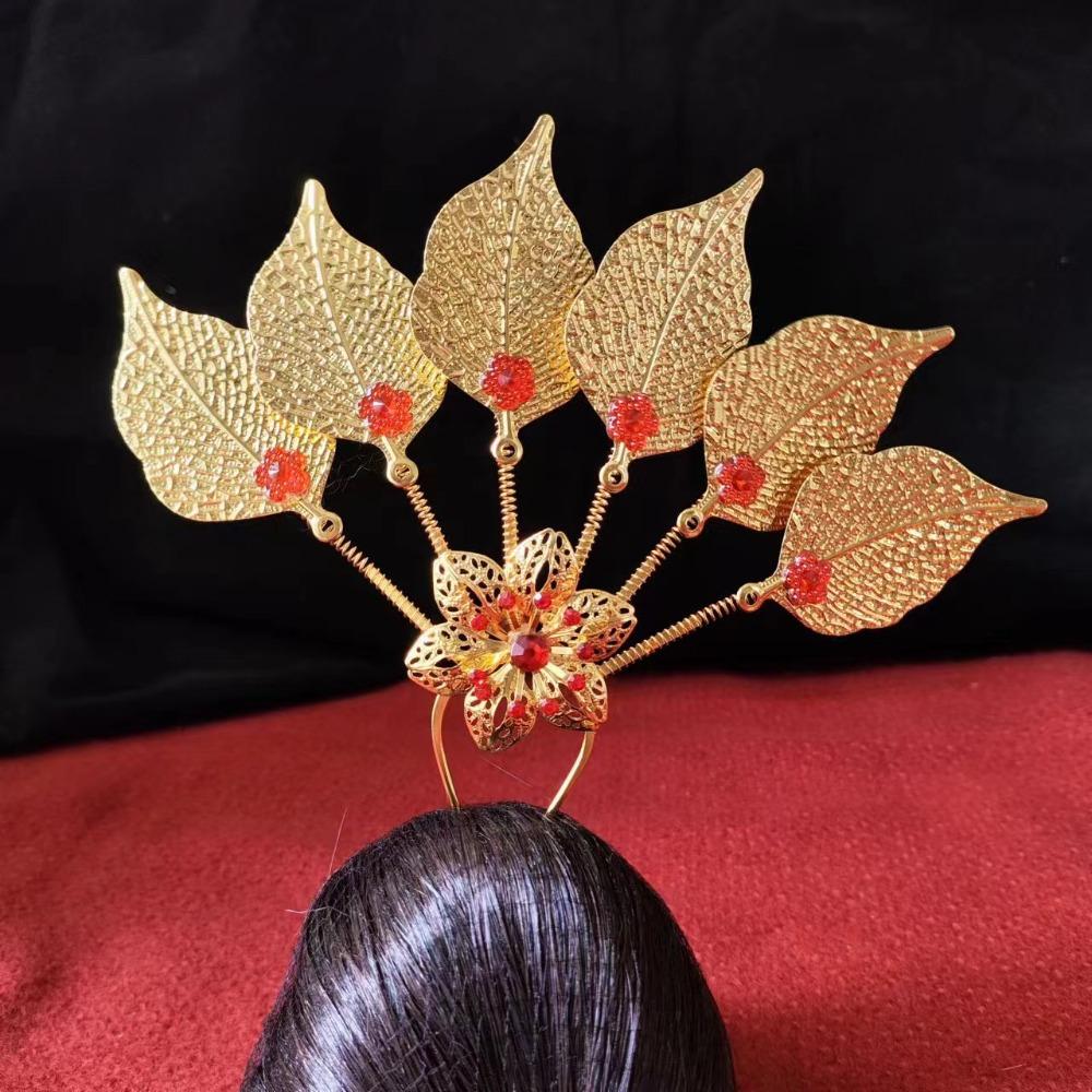 Rhinestone Thai Metal Leaves Hairpin Gold Ethnic Style Hair Accessories U-shaped Hair Fork  Daily