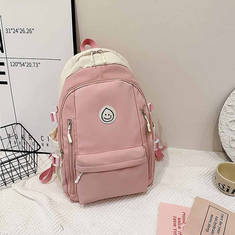 

2025 New Oxford Cloth School Bag Women s Solid Color Backpack Large Capacity High School College Student Backpack Casual Versatile Trend розовый
