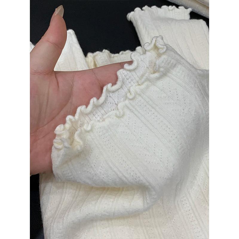 Semi-turtleneck inner top women's spring slim-fit fungus-edged knitted sweater versatile bottoming shirt