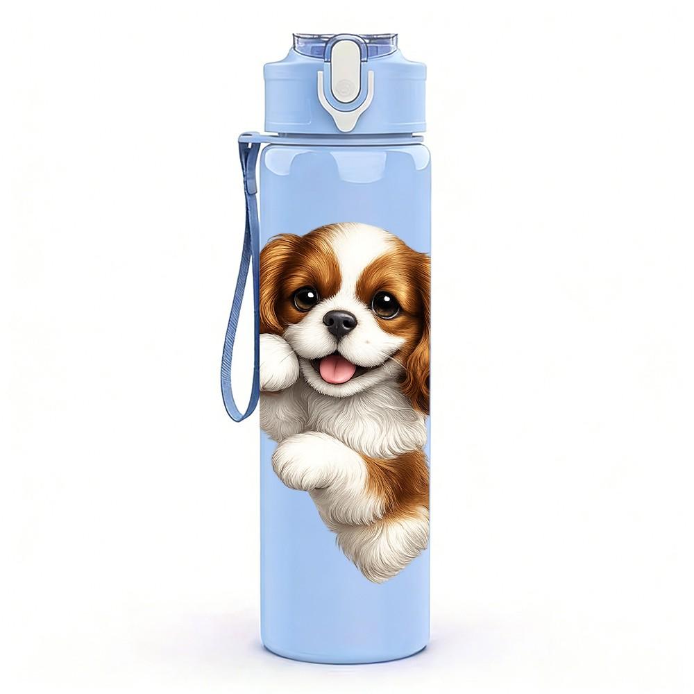 1PC Cute Puppy Dog 750ml Color Plastic Sports Water Bottle Leakproof Flip Straw Lid Suitable for Sports Office Home Use