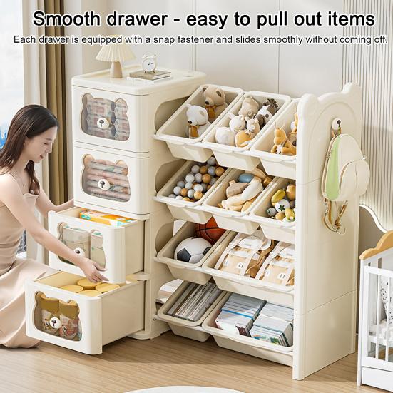 Toy Storage Organizer Toy Storage Boxes with Multi-Box Shelf Nursery Storage Bins And Bookshelf with Hook for Kids Bedroom Playroom