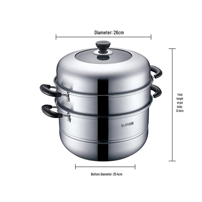 SUPOR 304 Stainless Steel 26cm Double-Layer Steamer Pot