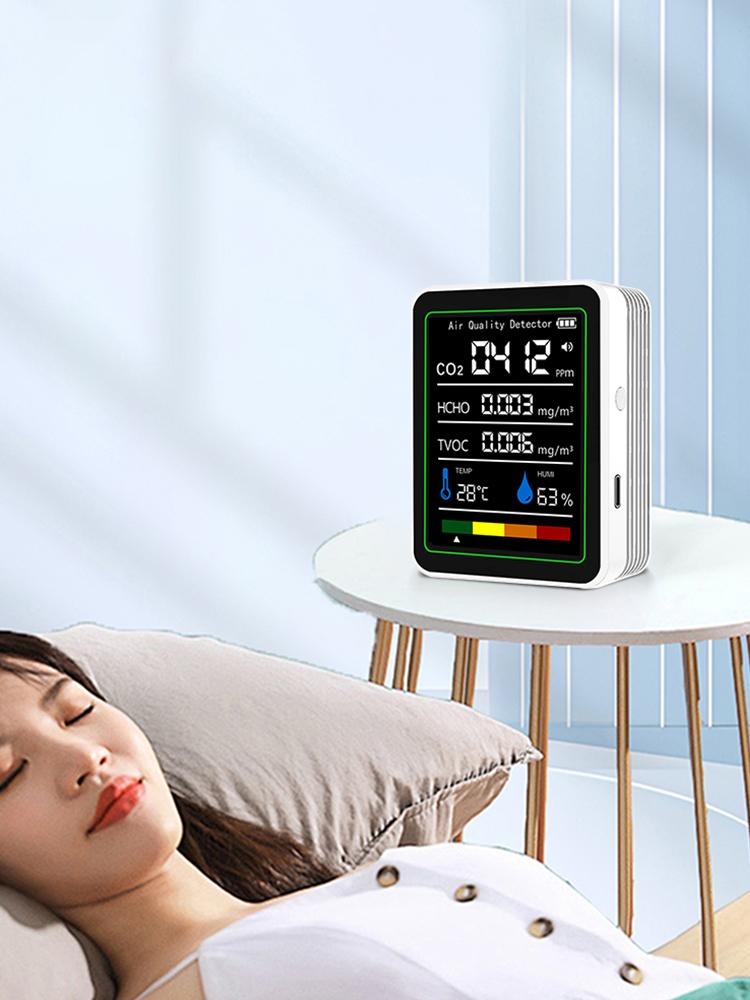 5 In 1 Carbon Dioxide Detector USB Rechargeable Temperature Humidity Monitor CO 2 Air Quality Monitor for Home Office