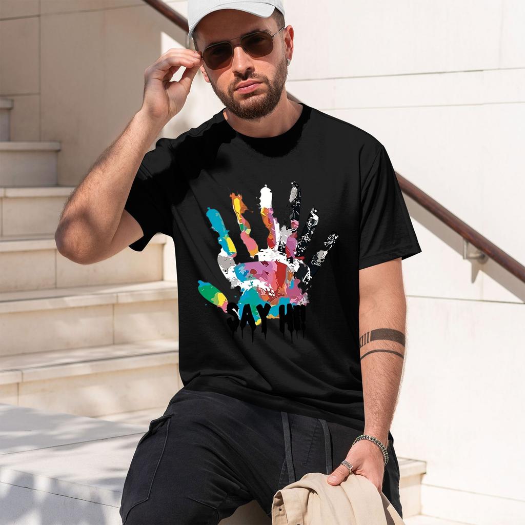 2026 New Model Unisexs Summer 100 Cotton Fashionable Casual Sports Loose Large Size Color Handprint Round Neck Short Sleeve Tshir