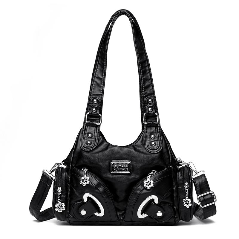 

Женская кожаная сумка через плечо в винтажном стиле с заклепками, ретро-мотоциклетный стиль, модная сумка через плечо для работы, выходных и в качестве подарка для женщин 31 × 12 × 23 cm чёрный
