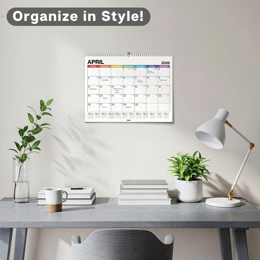 Dunwell 12x15 Wall Calendar 2026 (Colorful), Use Jan to Dec 2026, Large Lined 12 x 15 Monthly Calendar, Professional Styling for Home or Office,