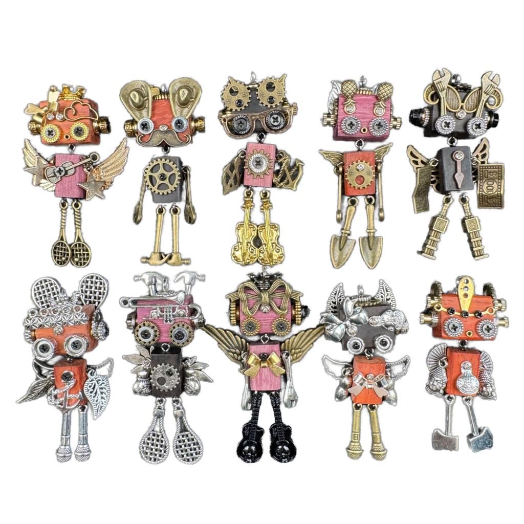 Handmade Punk Robot Pendant Zinc Alloy Black Nickel Pin Love Hammer Shovel Axe Microphone Badminton Racket Keychain Necklace