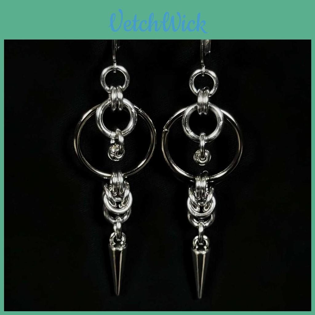 Gothic Double Oshaped Spike Pendant Earrings For Women With Zinc Alloy Geometric Design