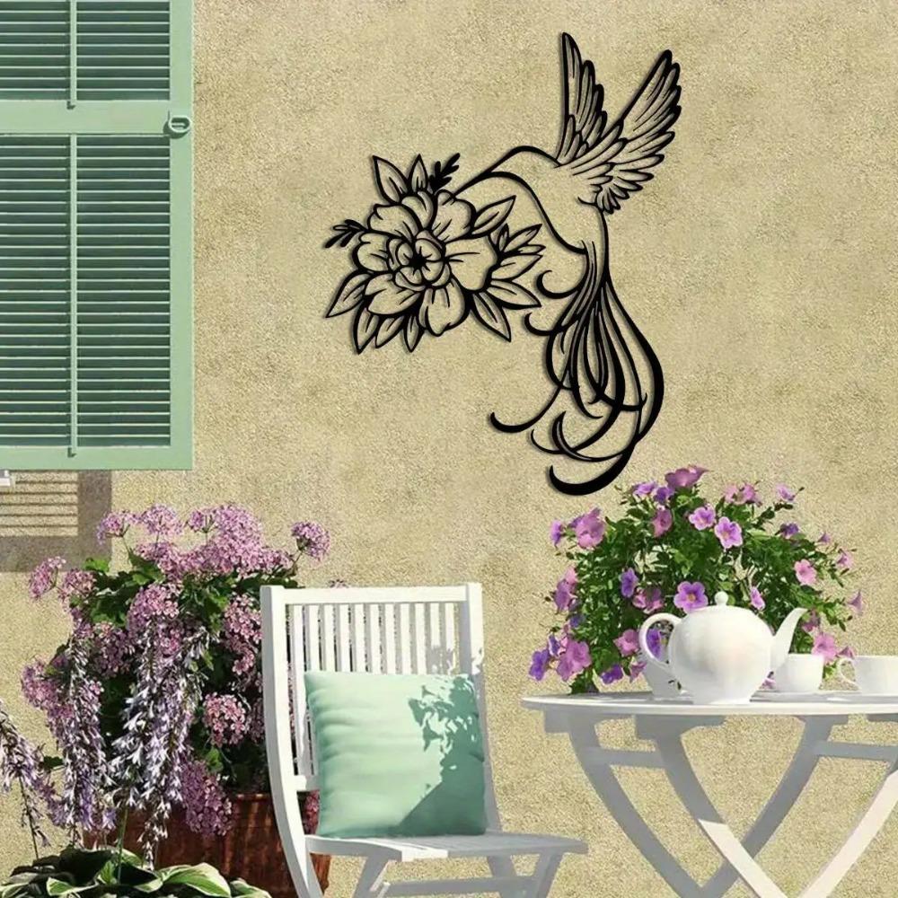 Iron Hummingbird Wall Art, Outdoor Metal Sculpture for Garden Terrace Balcony, Festive Home Decor, No Power Needed