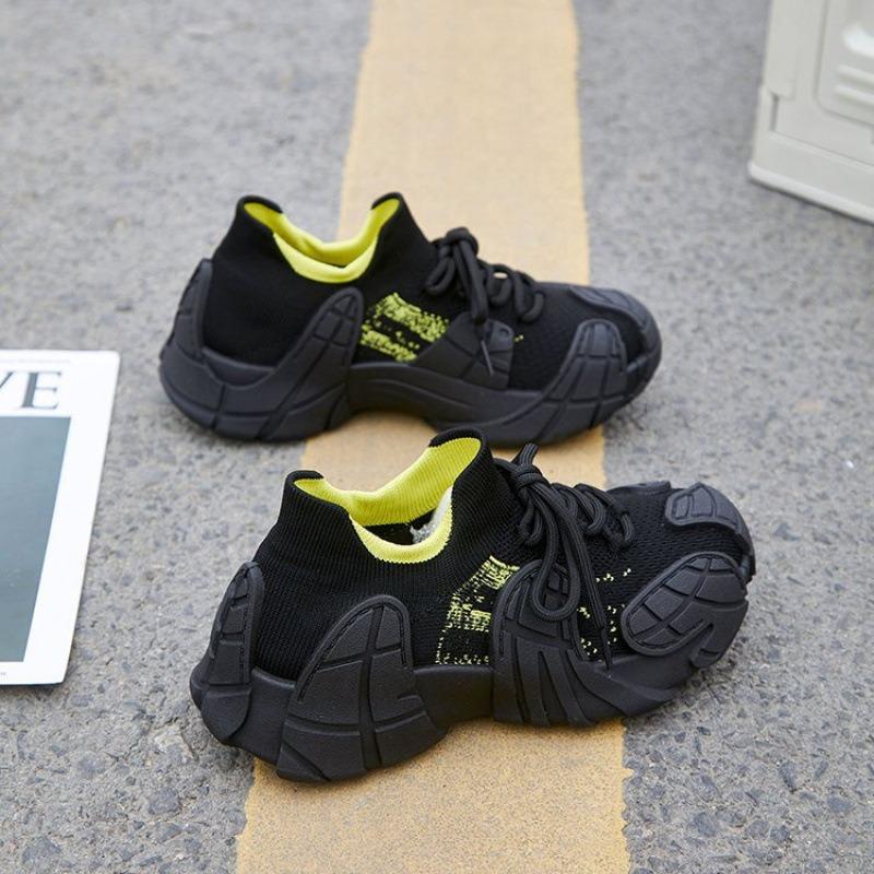 Spring and Autumn New Platform Sports Shoes Women's Lace-up Non-slip Fly-woven Women's Shoes Versatile Outdoor Running Shoes Women