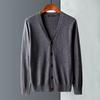 Men's V-Neck Knitted Cardigan - Business Casual Solid Sweater Jacket for Spring & Autumn.