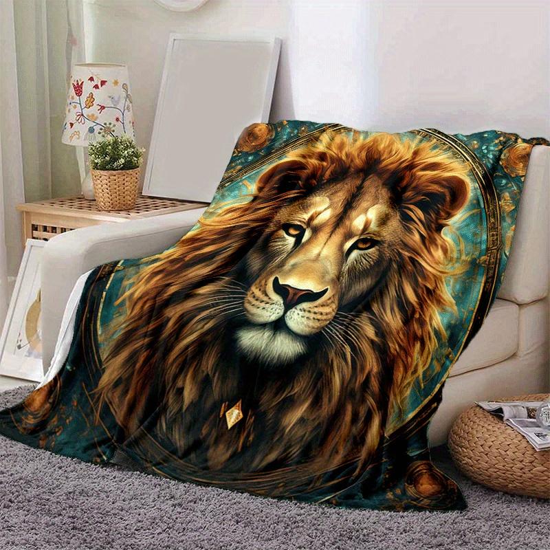 1pc Lion Printing Lightweight Flannel Blanket, Comfortable and Warm Blanket, for Camping Sofa Bed and Couch Office, Gift