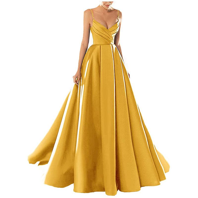 Evening Dress European and American New Satin Temperament Long Suspender Banquet Host Suspender Evening Dress