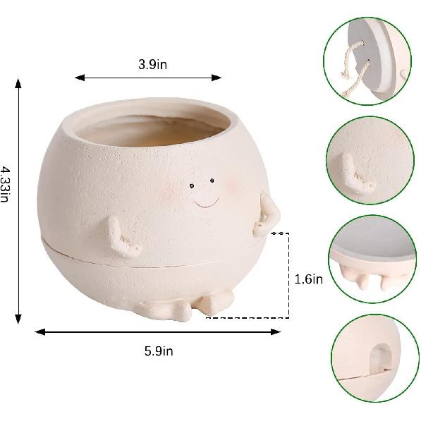 Self Watering Plant Pot 4 Inch Cute Smile Face Planter Pot for Indoor Outdoor Plants with Drainage Hole Unique Flower Pots for
