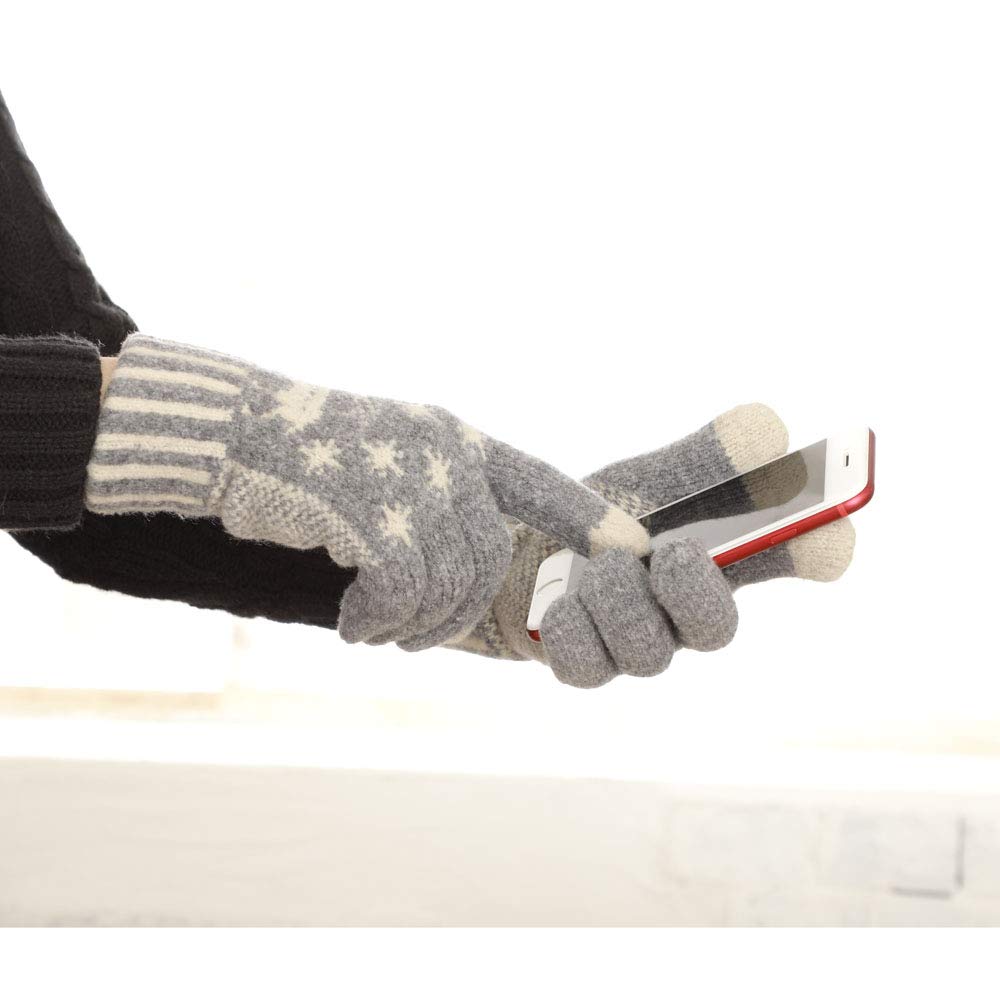 GlovesDEPO Made in Smartphone Reindeer and Snowflake Gray Women's Cashmere-Like Gloves, Japan, Compatible, Print,