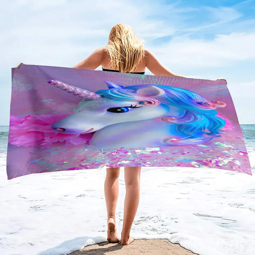 Unicorn Beach Towel,Cute Cartoon Microfiber Absorbent Soft Bath Towel Poncho Bath robe Absorbent Towels for Pool Beach Bathroom