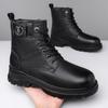 Fashion Cow Leather Winter Warm Wool Platform Boots for Men Fashion Casual Metal Designer High Top Work Shoes Male Black Ankle Boots