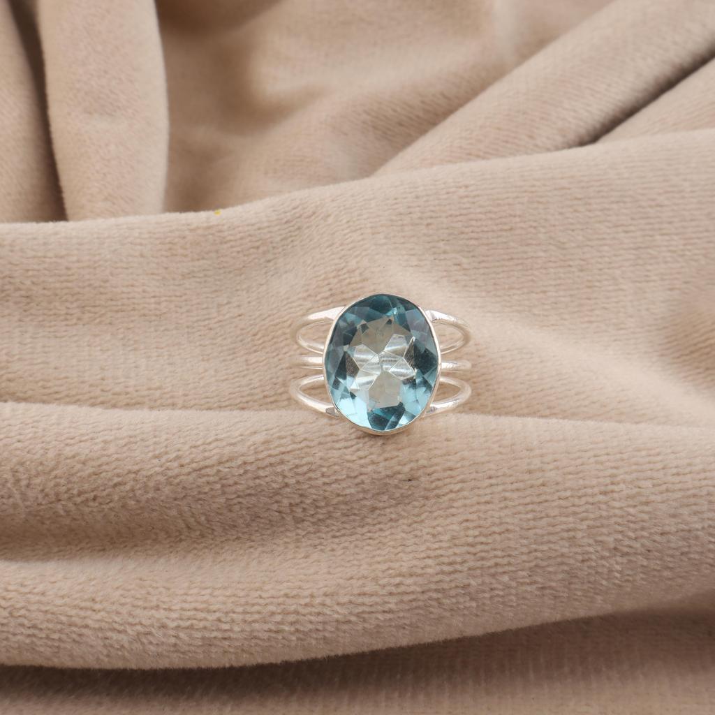 Sky Blue Topaz Gemstone Silver Ring, 925 Sterling Silver Jewelry, Designer Ring For Birthday Gift, Topaz Ring For Women RR-73-15