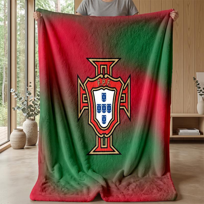 Portugal Football Printed Flannel Blanket Skin Friendly Warm Decorative Throw for Indoor Couch Bed Daily Use