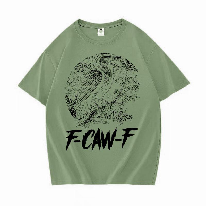 

F-Caw-F Забавная Готическая Ворона Футболка Поп Графические Футболки Винтажная Классическая Футболка из Чистого Хлопка Унисекс Женская Одежда с Коротким Рукавом Подростки S