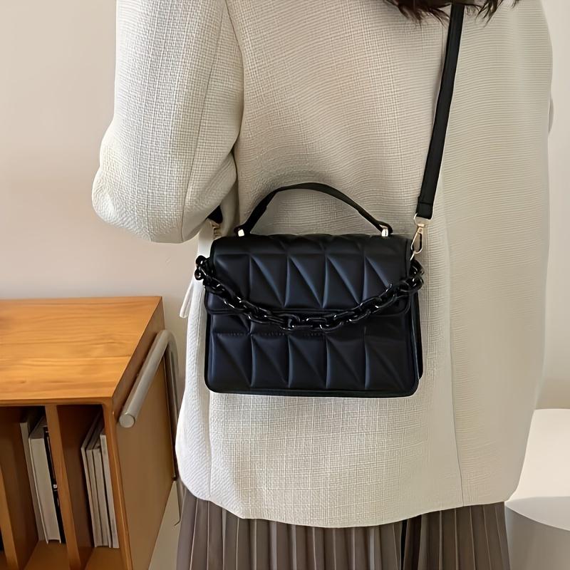 1pc Women's Fashion Quilted Crossbody Bag, Solid Color with Adjustable Strap Magnetic Closure Casual Handbag Travel Purse Stylish Small Crossbody Bag