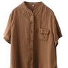 1116 linen shirt women's fried color stand-up collar short-sleeved shirt jumper casual top