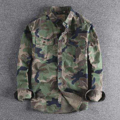 Camicia da lavoro militare mimetica da uomo - Maniche lunghe, Doppie tasche, Stile casual
