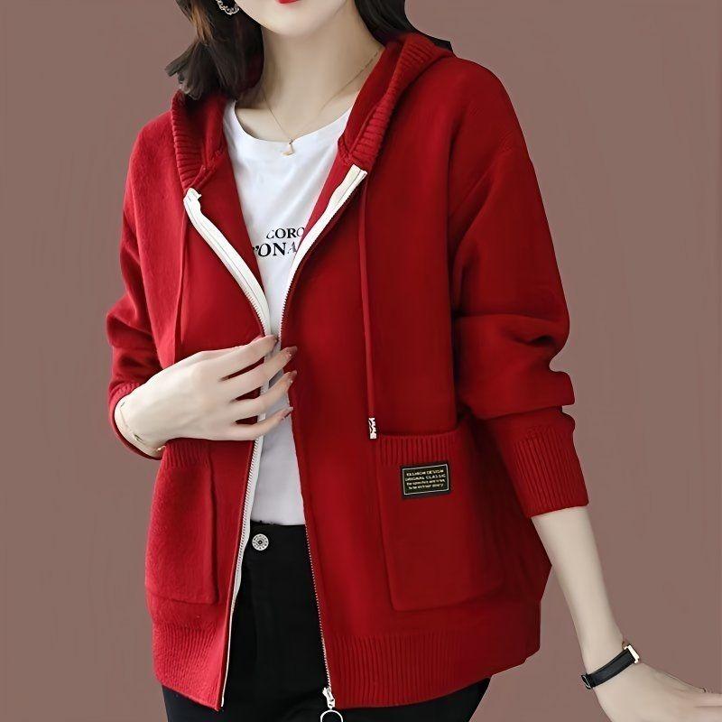 Hooded Cardigan Women's Zip-Up Cardigan for Spring/Fall Transitional Weather, Everyday & Formal Outfits