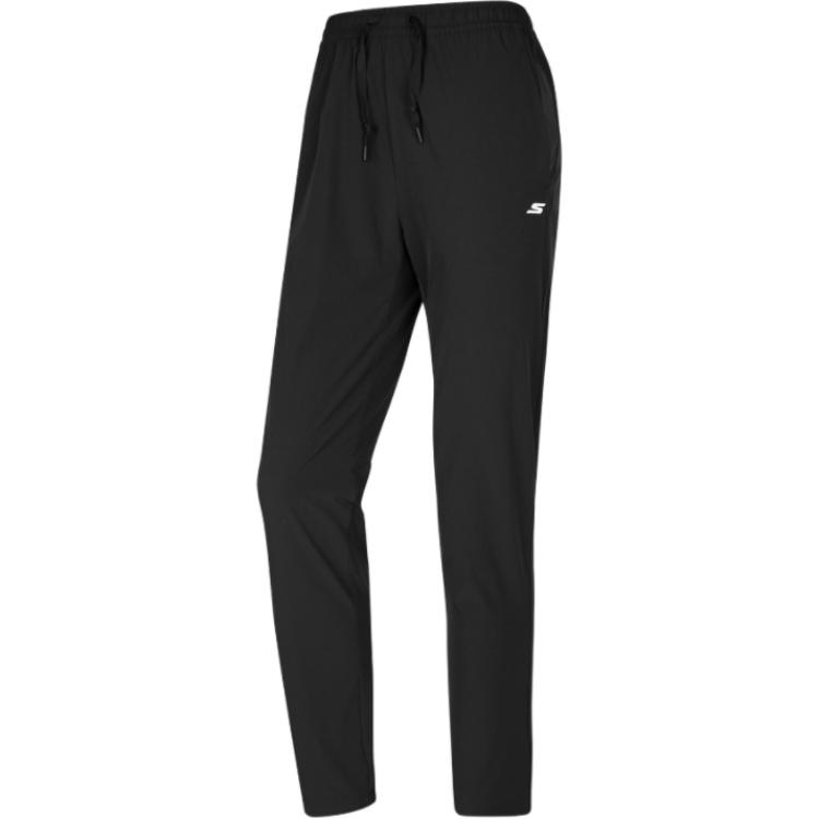 Skechers Solid Color Simple Brand Logo Print Drawstring Woven Casual Pants Women bottoms Carbon-Black P423W093-0018 S