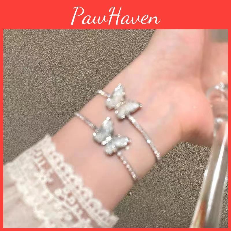 Stylish Blue Pink Butterfly Crystal Bracelet Sweet Princess Style Jewelry Fashion