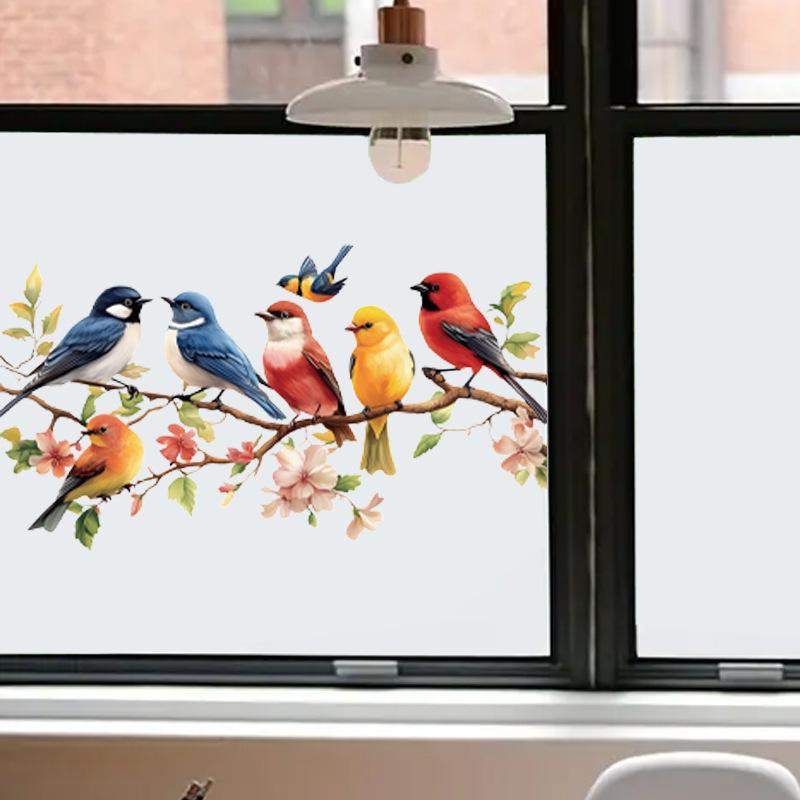 PVC Cute Adorable Bird Static Cling Window Sticker Removable Self-Adhesive for Kitchen Living Room Glass Home Decor Art