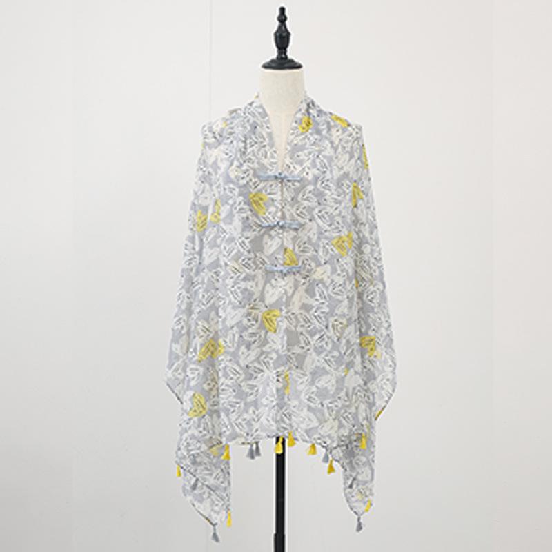 "Summer Ethnic Style Cotton-Linen Shawl: Handmade Retro Button Sunscreen Beach Cover-Up"
